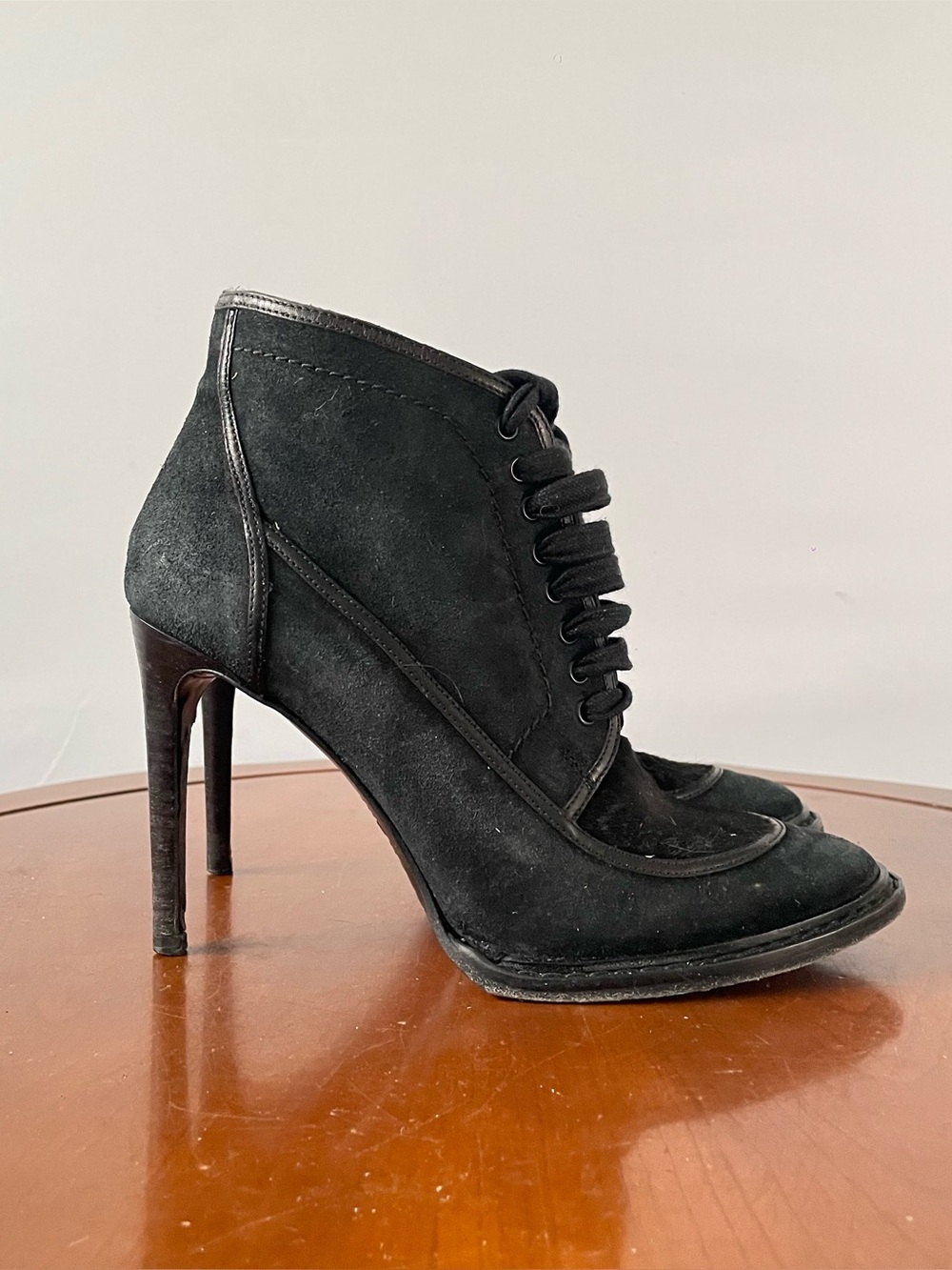 Burberry Black Suede and calf hair Lace-Up Stiletto Ankle Boots | EU 36